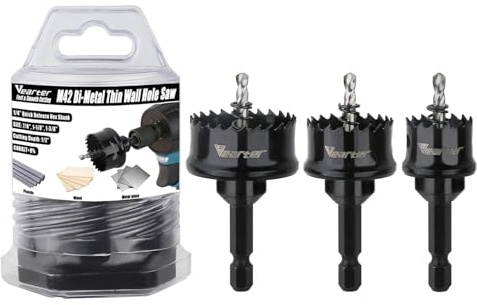 Vearter Bi-Metal Hole Saw Kit 3PCS, 7/8'' to1-3/8'' M42 Bimetal Hole Saw Set, Thin Wall Cobalt Drill Hole Cutter with Arbors for Wood, Sheet Metal, Copper, Plaster, PVC, Steel Plate, Drywall, Black
