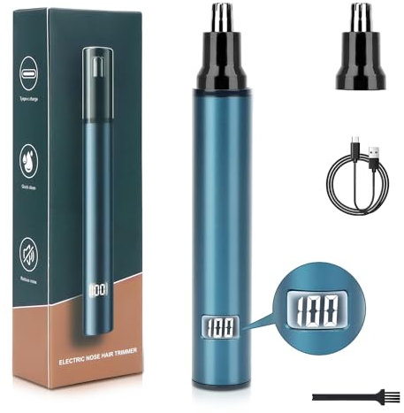 OWill 2 En 1 Cortapelos Nariz, Hombres/Mujeres Cortapelos Nariz y Oreja, Type-C Pantalla Digital Lavable, Potencia Depilación de Orejas con Fuselaje Aluminio Recortador Pelos Nariz