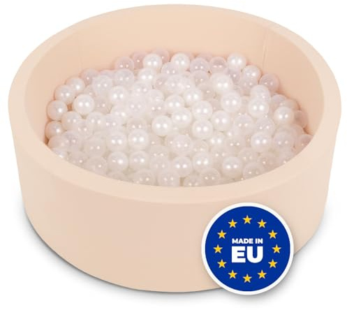 SELONIS Piscina Soffice per Bambini 90X30cm/200 Palline Rotonda, Beige: Perla/Trasparente