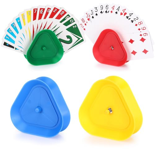 Sprifityy 4 Pièces Porte Carte Enfant, 4 Couleurs Triangulaire Support Carte à Jouer, Plastique Support Carte Adapté Aux Enfants, Adultes, Personnes Âgées pour Les Jeu de Cartes UNO Extreme