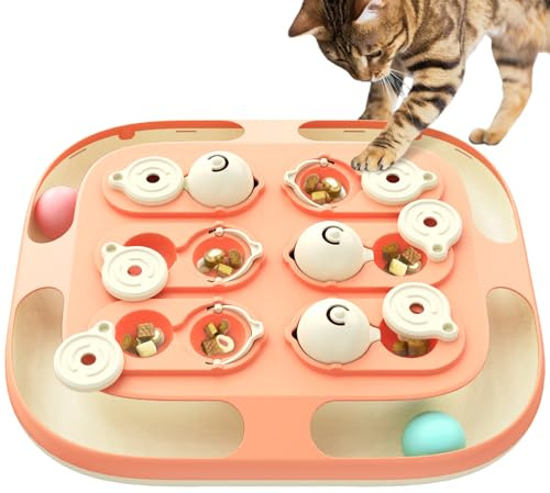 KADTC Jeu d’Intelligence pour Chat 2-en-1 avec balles et Distributeur de friandises – Jouet interactif éducatif pour Chats d’intérieur, activité sensorielle et Stimulation mentale