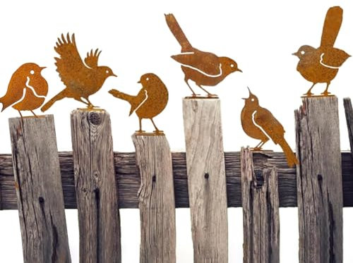 6 Stück Dekorative Vögel, rostige Vögel mit Schrauben, Deko für Garten, Metall, rostig, für Terrasse, Gartendekoration, Hof, Landschaft (1)
