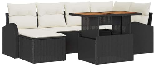 vidaXL Trädgårdsoffset 7 st Svart Poly rattan