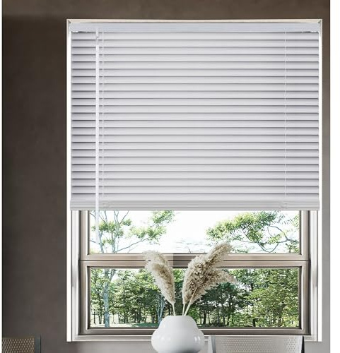 42 White Cordless Light Filtering Window Blinds, Horizontal Vinyl Mini Blinds/Shades, 1 Slats, Easy Install