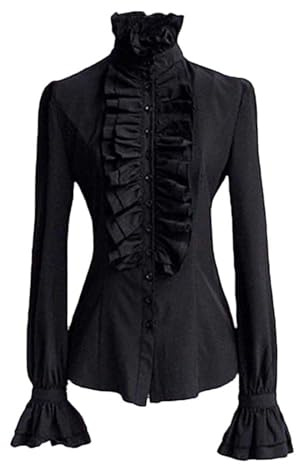 NaLatia Chemise Victorienne pour Femme Gothique Steampunk Chemisier à Volants Vintage Manches Longues Haut Blouse Chic et Élégant Renaissance Pirate Top Soirée Bal Party Printemps Été Mode