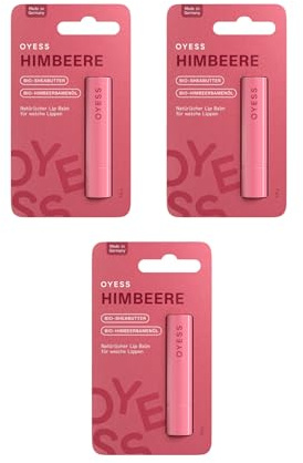 OYESS Juego de 3 bálsamos labiales naturales con aceite de semilla de frambuesa orgánico para labios suaves y cuidados