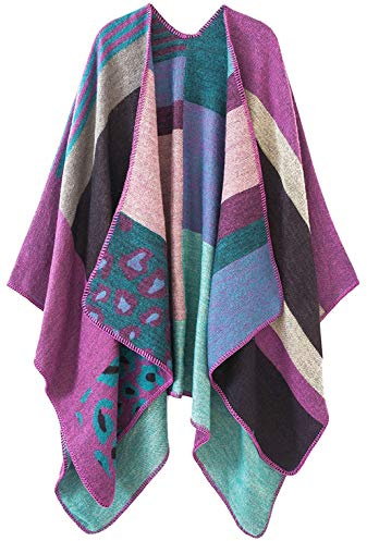 Shmily Girl Femme Cape Poncho Extra Large écharpe Châle Blanket Poncho Automne Hiver (One size, Leopard/Purple)