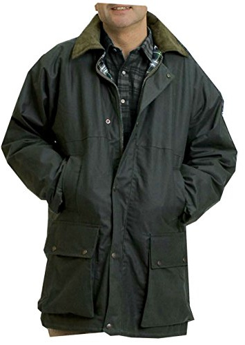 Mens Padded Country Wax Heavy Weather Hunting Fishing Walking Jacket (Olive, 3XL)