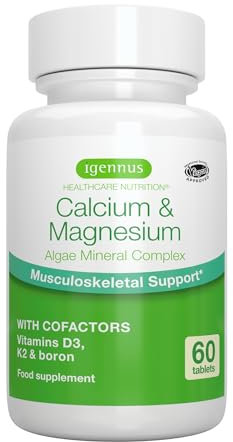 Calcium & Magnésium Marin – Complexe Minéral avec Vitamine D3, K2 et Bore, pour la Santé des Os, 100% Vegan, sans additifs indésirables, 60 comprimés – par Igennus