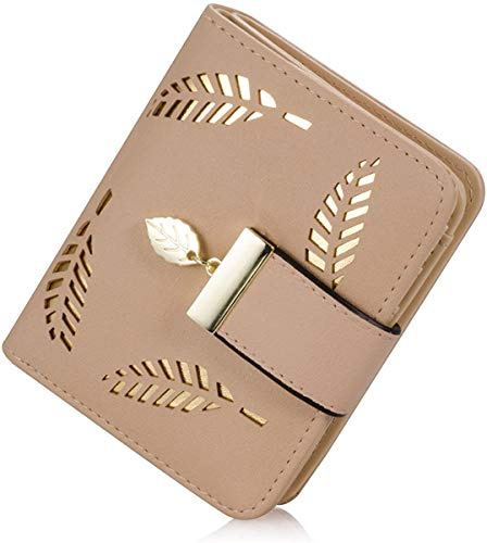 SRXWO Portefeuille pour Femme, Petit Porte Monnaie Cuir Pliable avec Titulaire de la Carte de crédit Cash ID, zippé avec des Cadeaux à glissière pour Fille (Beige)