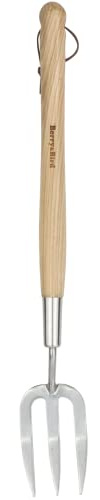Berry&Bird Gardening Hand Fork, 22.6 Inches Long Handled Stainless Steel Weed Fork, Traditional Garden Hand Fork Tool with Ergonomic Ash Wood Handle for Weeding, Digging, Planting and Cultivating