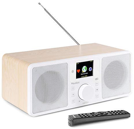 Audizio Rome - Radio Internet WiFi Stéréo Dab+ - Blanc, Récepteur Bluetooth, Écran de Couleur, Fonction Horloge et Timer, Télécommande Incluse, Idéal en Maison et Bureau