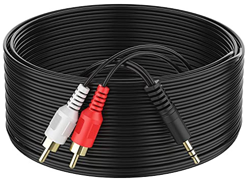 Abireiv 3.5mm to 2 Male RCA Cable 25FT, Stereo Audio Adapter Braided Hi-Fi Sound Auxiliary Y Splitter, Metal Shell Shielded Aux RCA Y Cord Compatible with Smartphone MP3 Tablet Speaker