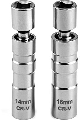 QWORK Universal Flexibel Zündkerzenschlüssel Set, Magnetisch Zündkerzen Schlüssel Zündkerzen-Gelenkeinsatz Entferner Installationswerkzeug, 14 mm &16 mm