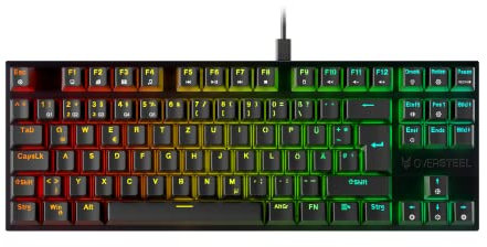 Oversteel - KOVAR USB Gaming TKL tastiera, RGB illuminato, interruttore meccanico Outemu Red, anti-ghosting, layout tedesco PC/MAC/Android