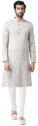 KISAH Kurta – Tunique en coton mélangé imprimé – Tenue de mariage indien pour homme – Vêtements festifs pour Diwali, Aïd et célébrations, ecru, 38