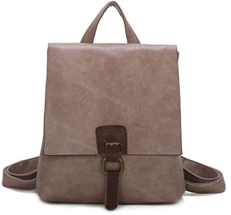 OBC Damen Rucksack Tasche Crossbody Handtasche Messenger Schultertasche Umhängetasche Shopper Vintage Kuriertasche Überschlagtasche Leder Optik Taupe