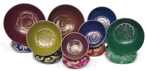 ISMA HANDMADE Klangschalen-Set: 7 Handgefertigte tibetische Chakra-Heilklangschalen für Meditation, Klang, Frieden, Achtsamkeit, Yoga, sieben Chakra-Schalen