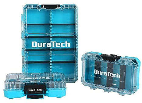 DuraTech 3 Pieces Small Parts Organizer, 14 Compartments, Removable Dividers, Portable Hardware Tool Box Organizer with Transparent Plastic Lid, Durable Cases Storage for Small Tools and Accessories