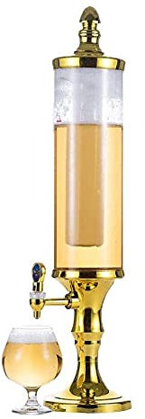 Columna de cerveza con grifo, columna de cerveza 3L Ice COR CORE dispensador de bebidas de cerveza con luces LED, perfecta para fiestas y juegos, accesorios de bar en el hogar (Color: dorado)