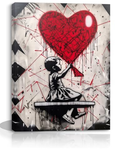 Piy Painting Cuadros en Lienzo, Chica sosteniendo un globo rojo, cuadros Decoracion Salon Modernos Lienzos Decorativos con marco incorporado para Cocina Dormitorio 30x40cm, Fácil de colgar