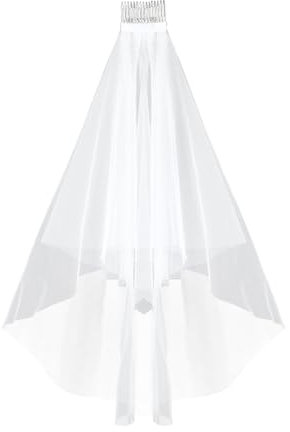 TIESOME Brautschleier, 60-90 cm kurz 2 stöckig Schleier kurz Hochzeitsschleier mit Kamm Elegante Brautschleier aus Tüll für Hochzeit Junggesellenabschied Party