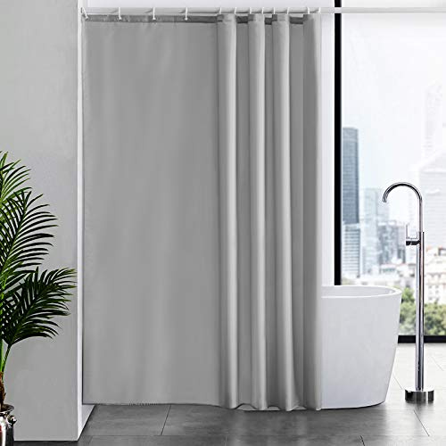 Furlinic Duschdraperi på 180 x 220 cm, mögelresistent, vattentätt och tvättbart, badrumsgardin för badkar och dusch i badrum, av tyg, grå, med 12 duschdraperiringar
