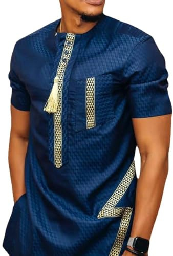 DaoGeSir Chemise Africaine Dashiki Traditionnelle, Tenues Traditionnelles, Mode Hauts T-Shirts Affaires Survêtement Coupe Slim Costume Africain Coupe Ajustée Fête Des Traditions Vêtements