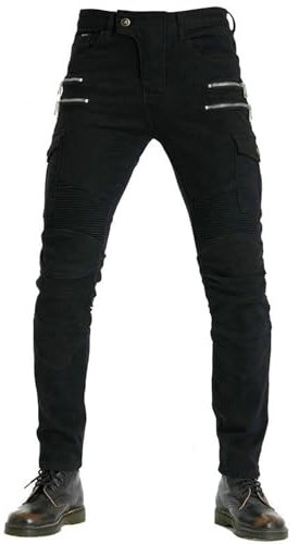 CFlong Motorradhose, Schutzhose, Herren/Damen-Motorrad-Jeans aus atmungsaktivem, verschleißfestem, mit 2 Paar abnehmbaren Pads für Hüfte und Knie (Schwarz,XXXL)