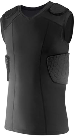 Topeter Football Padded Shirts for Men, Adult Compression Rib Protector Sleeveless Shirt with Rib, Shoulder & Back Pads L