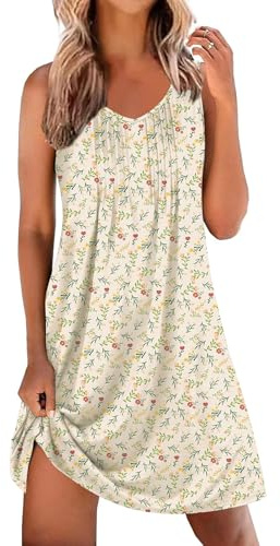 Ekouaer Nightgowns for Women Sleeveless Sleep Shirt Tank Night Gown V Neck Chemise Pleated Night Shirt Soft Sleep Dress