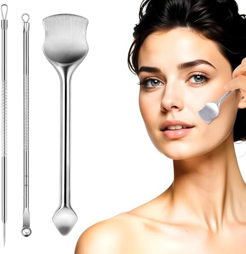 AHQiZFX 3stk Mitesserentferner Komedonenquetscher Set,Tragbarer Edelstahl Mitesser-Entferner,Gesichtsporenreiniger-Schaber,Pickel Pinzette,Porenreinigungswerkzeug für Komedonen Mitesser Gesichtspflege