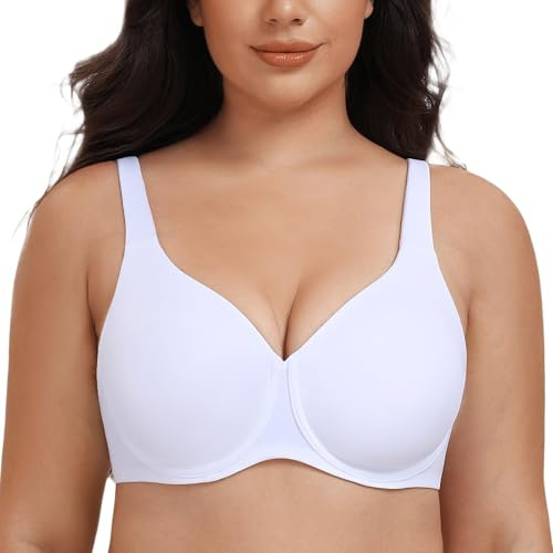 MELENECA Women's Plus Size Minimizer Underwire Full Coverage Unlined Seamless Cup Bras White 40F