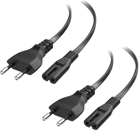 Cable Matters Confezione da 2 cavi di alimentazione a 2 poli - 2 m, spina Euro tipo C (CEE 7/16) su cavo C7, cavo di alimentazione Euro di ricambio per TV, PS5, PS4, Xbox, radio, nero