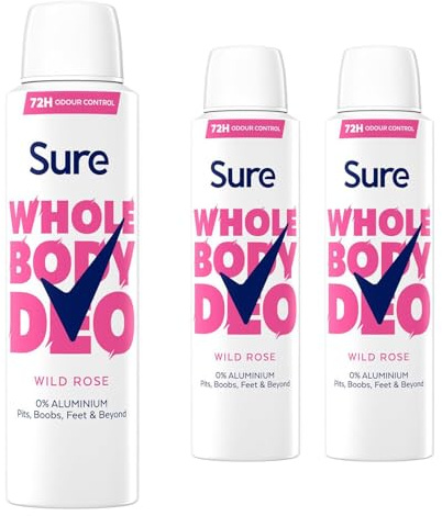Sure Deodorant Spray Wild Rose, Pack of 3, Whole Body Deodorant for Women Aluminium Free Deo Spray with Fresh and Floral Fragrance Provides 72-Hour Odour Control, 150 ml