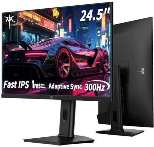 KTC Mnotior Gaming 25 Pollici | 300Hz | FHD 1080P | Fast IPS Panel | 1ms | Adaptive-Sync | HDR10 | 119% sRGB | HDMI x2, DP x1 | Girevole e di Sollevamento Stand | VESA 100 * 100mm | H25Y7