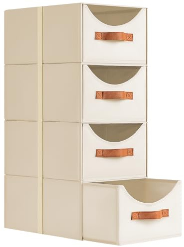 DIMJ Organizador Armario - Cajonera Armario Interior Cajones Almacenaje Apilable, 35 x 24 x 17 cm Organizador Camisetas Cajonera Estrecha para, Hogar, Calcetines, Ropa Interior, 4 Piezas, Beige