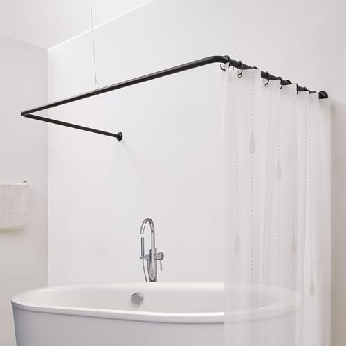 Crkmire Barra para cortina de ducha en forma de U, 88 x 176 x 88 cm, barra de ducha esquinera de acero, color negro mate, incluye soporte de techo y 12 ganchos, set de montaje