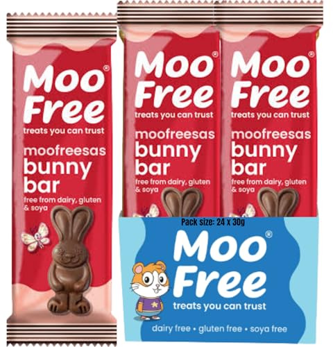 Moo Free Moofreesas Bunny Bar Bulk Multipack 30g | Dairy Free Vegan Choccy Rocks | Gluten & Soya Free | Easter, Kids Party Bags & Christmas Stocking Filler (24 Pack)