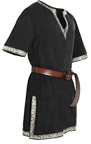 Generisch Traje Medieval para Hombre Túnica de Halloween Camisas (Black, L)