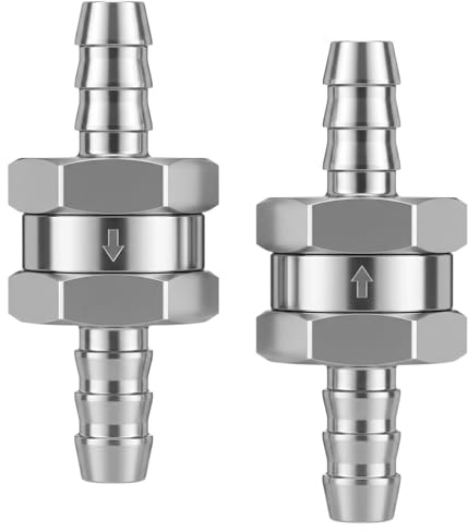 2 Piezas Válvula Antirretorno 8mm/10mm, Válvula de Retención de Combustible de Aleación de Aluminio con 4 Abrazaderas, Válvula Unidireccional para Gasoil Diesel Agua Automóvil Barco Motocicleta (8mm)