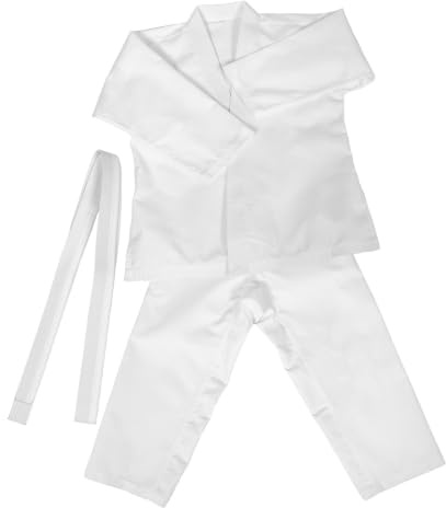 JEWEDECO Tenue de Karaté Professionnelle Costume de Karaté pour Garçon et Filles Simple et Élégant Polyester Protection Complète avec Ceinture Adultes et Garçon et Filles Blanc