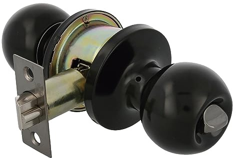 Amig - Pomolo per Porta d’Ingresso | Con Scrocco da 60/70 mm | Pomolo a Sfera su Entrambi i Lati | Con Serratura e Chiusura di Sicurezza | Sistema Antischeda | Per Porte in Legno | Ottone Nero