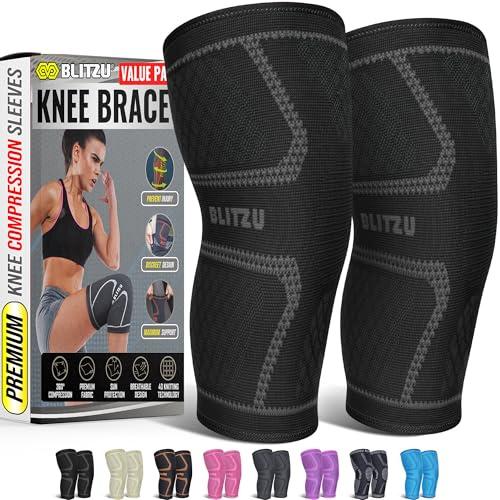 Knee Brace for Meniscus Tear 2 Pack, Knee Compression Sleeve for Men and Women, Knee Support for Arthritis, Swelling, Inflammation, ACL, Pain Relief, Running, Workout, Sports and Recovery Black L