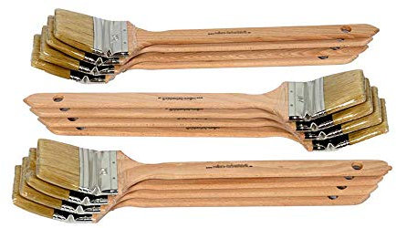 Pinceaux Plats pour radiateur | Lot de 12 queues de radiateur |Largeur 70 mm | Mélange de Poils naturels et synthétiques | Long Manche en Bois, Virole coudée | qualité supérieure pour Les Pros