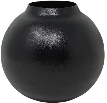 LaLe Living Vase - Siyah - mit strukturierter Oberfläche aus Eisen in Schwarz, Ø15,5x14,5cm als dekorative Tischdeko oder Blumenvase im Wohnzimmer, Büro und Küche