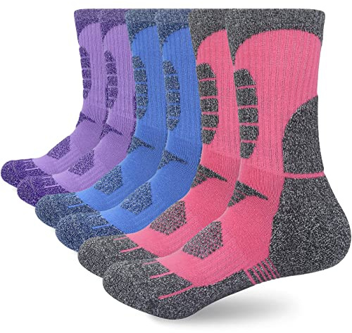 KOOOGEAR Walking Hiking Socks Women, Womens Ladies Thermal Sports Work Socks 4-8 Multipack Thick Warm Cushioned Anti Blister Trekking Cycling Colourful Black Cotton Socks 3 Pairs