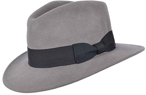 Sombrero Fedora de fieltro hecho a mano 100% lana elegante para hombre con banda ancha estilo Indiana Gris gris 7
