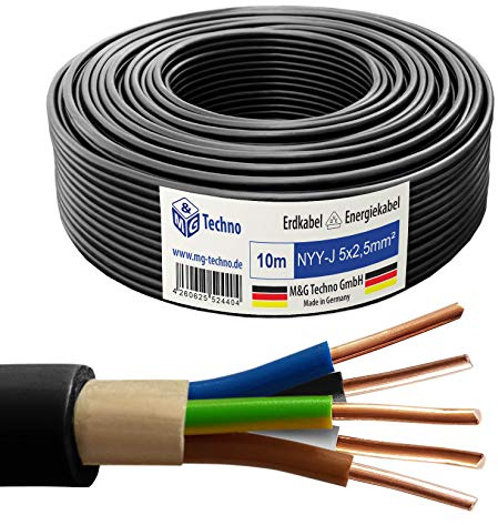 M&G Techno 10m NYY-J 5x2,5 mm² Erdkabel Elektro Strom Kabel Kupfer eindrähtig Made in Germany