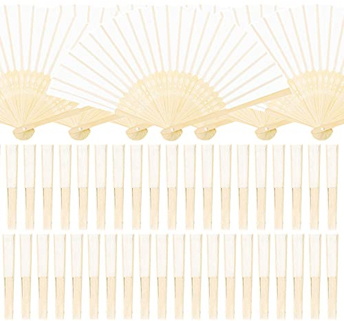 30Pcs Abanico Plegable de Mano Blanco Tela Regalo Recuerdo Detalle para Invitados de Boda Fiesta o Baile Arte Madera